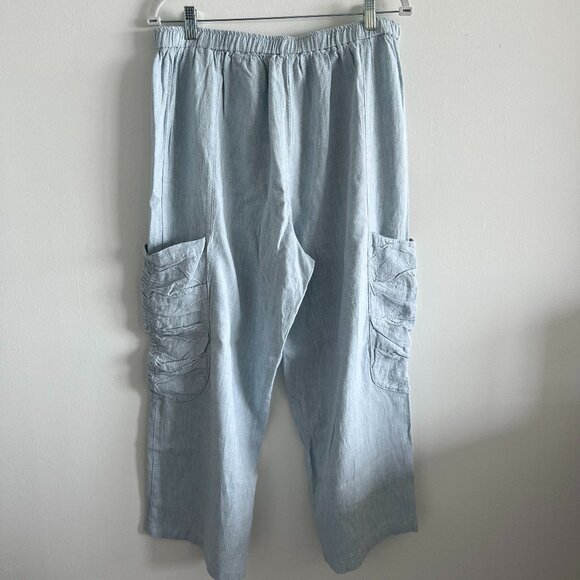 NWT Charlie Paige Linen Blend Pants, Palet Blue, Size L - Picture 1 of 5